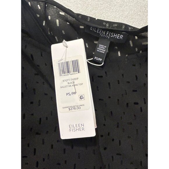 Eileen Fisher Silk Confetti Laser Cut Silk Hi-low Tunic Black PS NWT $278 - Picture 7 of 7